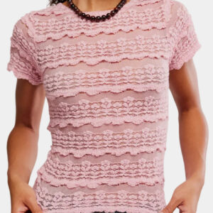 Free People Angelina Lace Tee in Blushing Coral